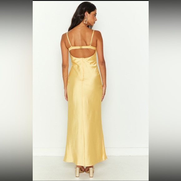Beginning Boutique Yellow Satin Midi Dress - Picture 5 of 16